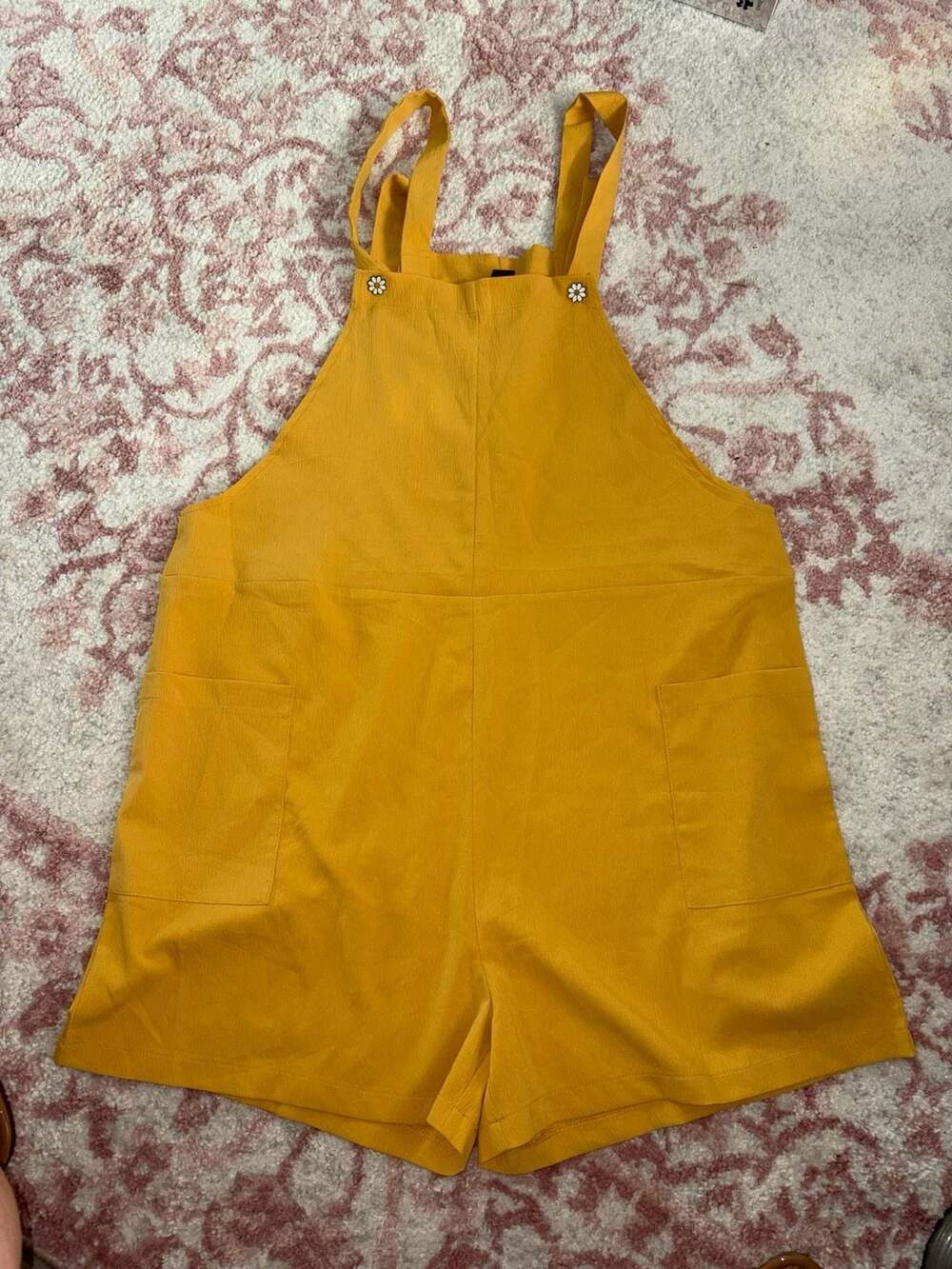 SHEIN Mustard Yellow Sleeveless Romper Overalls with Daisy Button Details
